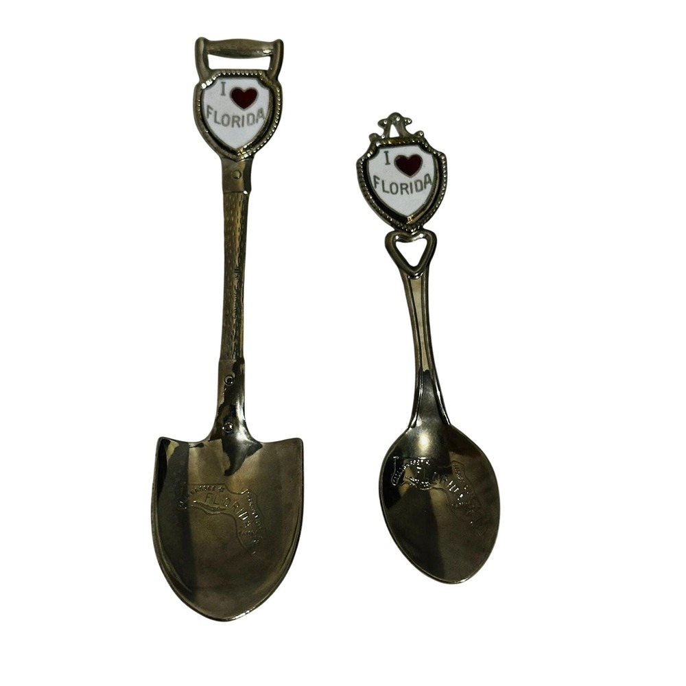 Souvenir Spoons Silver Excellent I Heart Florida Shovel Set of two